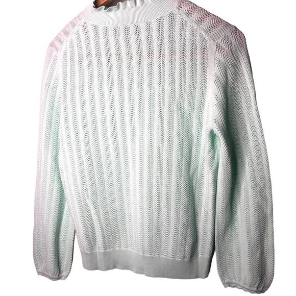 J. Crew Mint Green Sweater Womens M Ruffle Mock Neck Pointelle Knit Pullover NWT - Picture 2 of 9